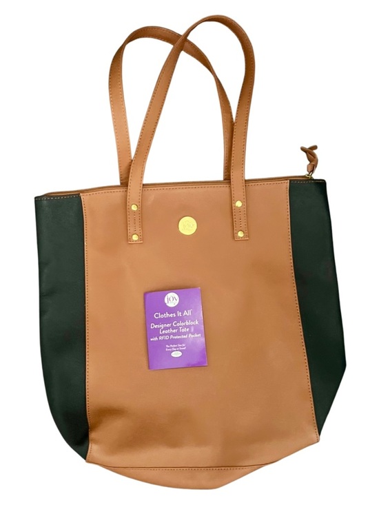 JOY Clothes it Handbags - JOY Clothes It All Colorblock Leather Tote RFID Pocket Tan Green Work Bag
